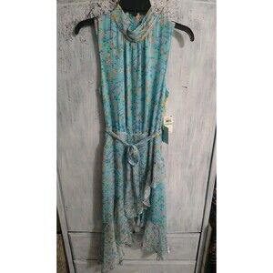 Cece High Neck High Low Ruffled Sleeveless Dress Sz 8 Boho Feminine Cottage Core